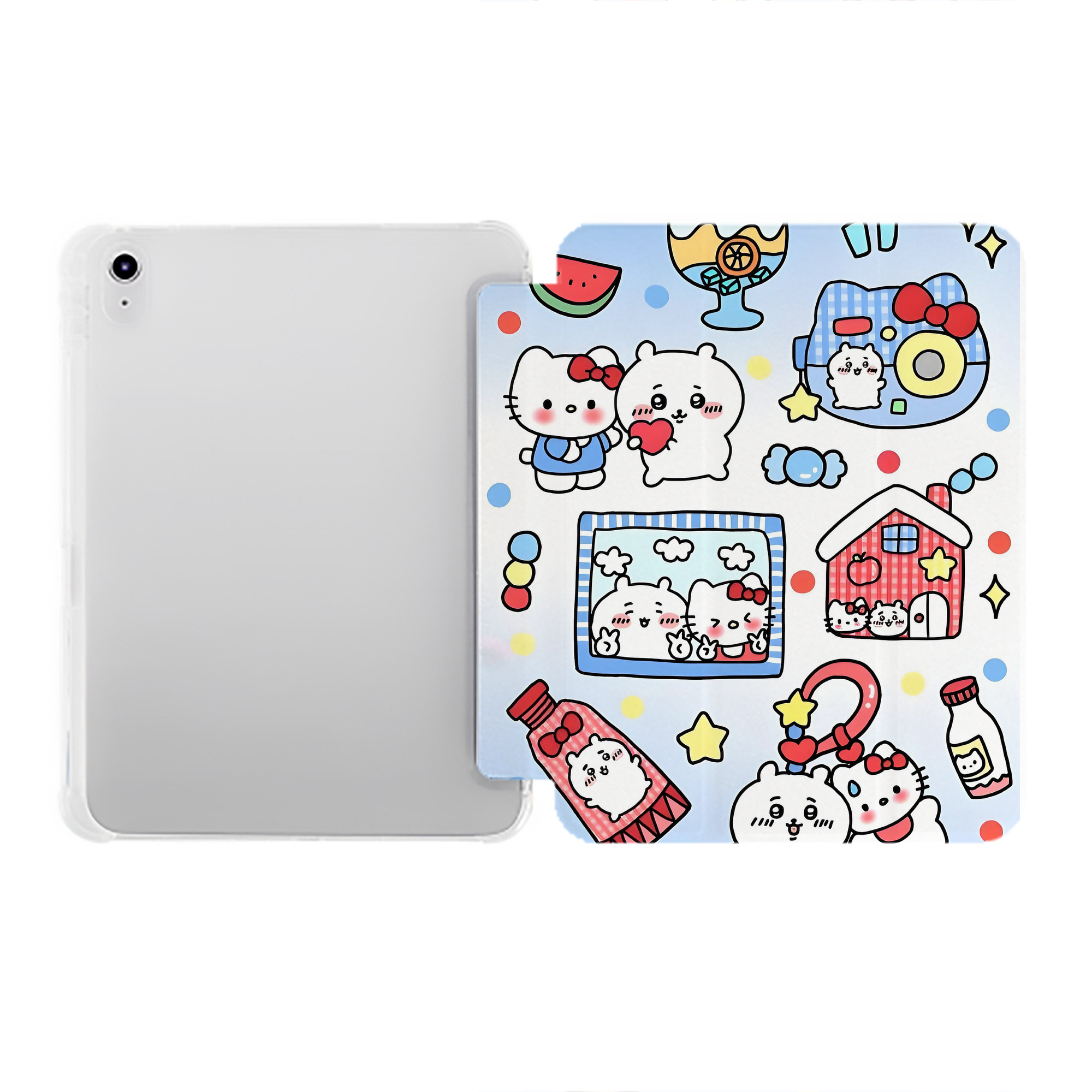 （画像用） ちいかわ Chii-kawa IPad ケース ペン収納付き 三つ折りスタンド PUレザー×シリコン 対応機種9.5/10.5/10.9インチ